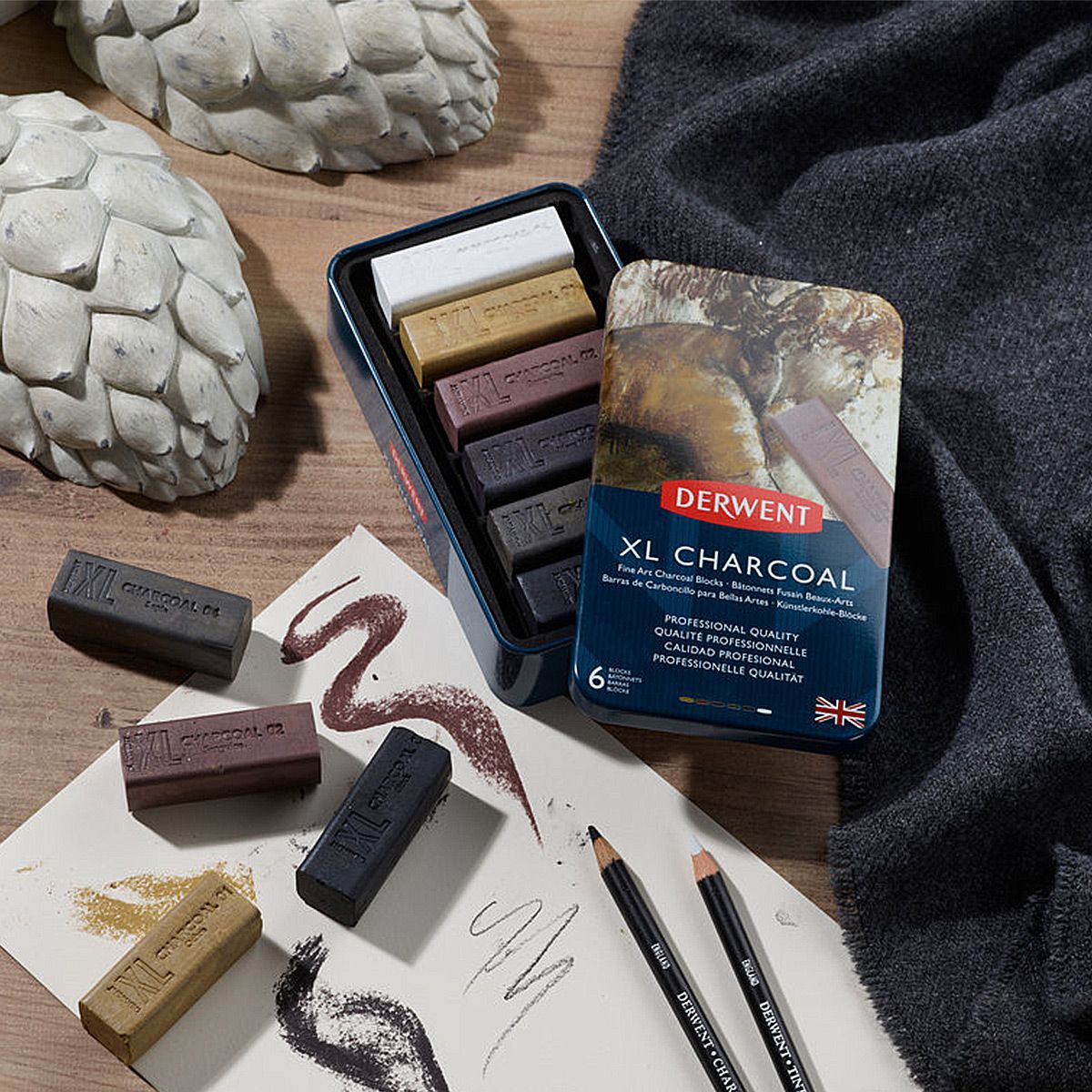 Derwent XL Charcoal Block Set (Pack of 6 Pieces) Jerry's Artarama