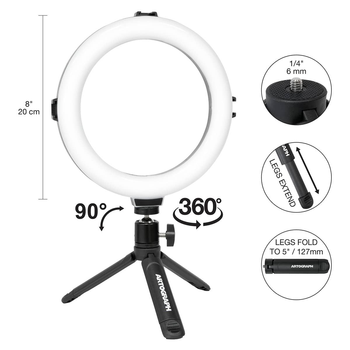Artograph Mini Ring Light with Desk Stand 8" Jerry's Artarama
