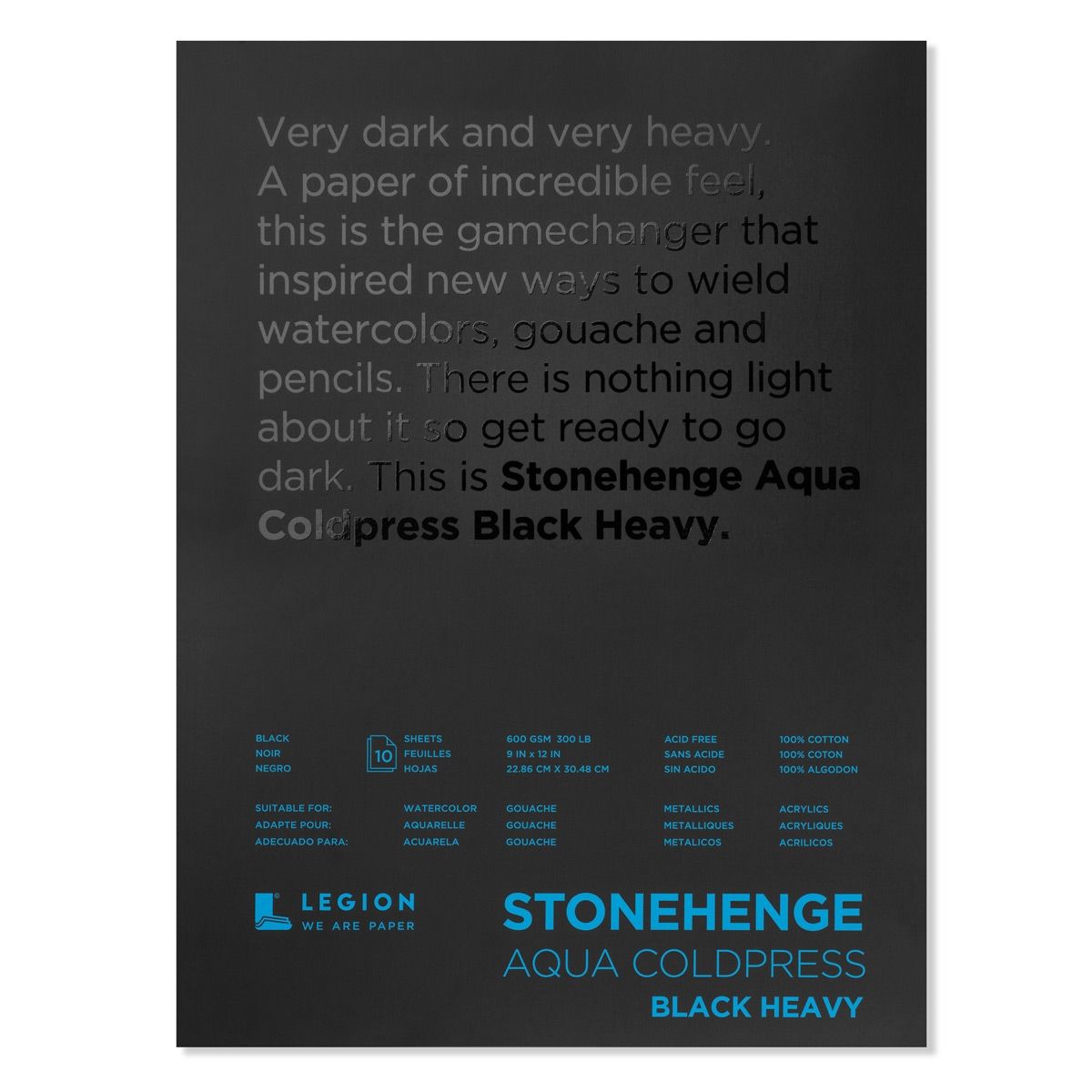 9x12 in - Stonehenge Aqua ColdPress Black Heavy Paper