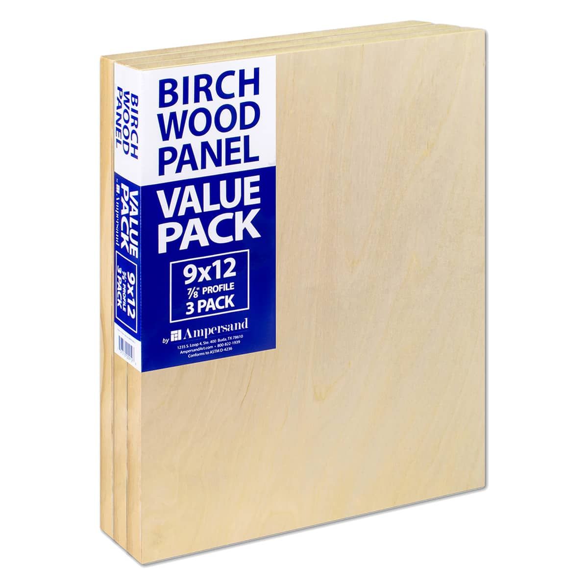 Ampersand Birch Wood Cradled 7/8in Panel - 9"x12" (3-Pack)