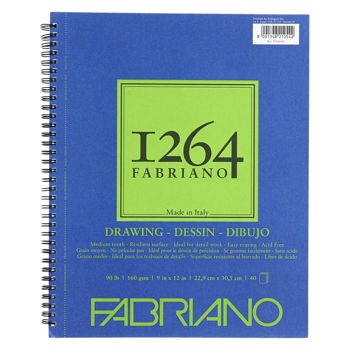 Fabriano 1264 Drawing Spiral Pad - 9"x12", 90lb (40-Sheet)