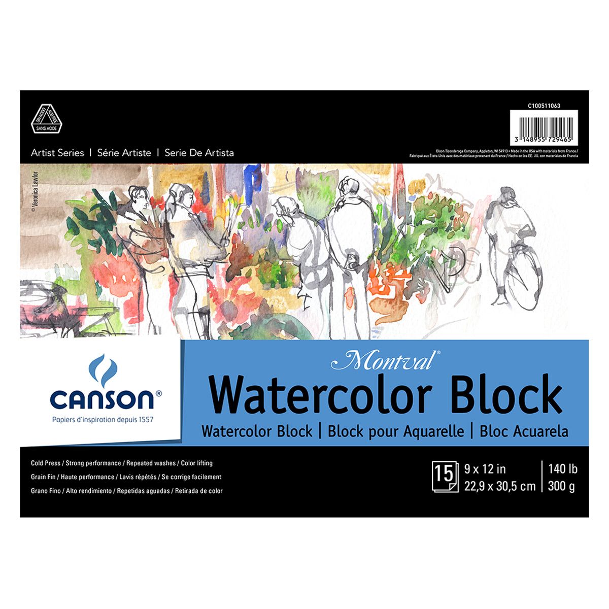 Canson Montval Watercolor Blocks Cold Press 9" x 12" (15 Sheets) 