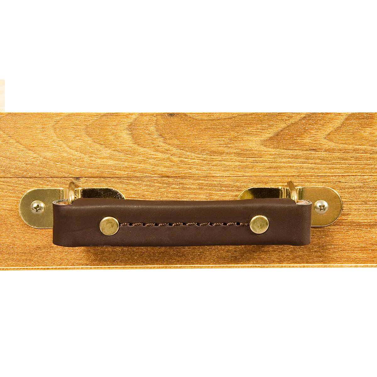Sturdy brown leather handle (Capri oil stained box shown)