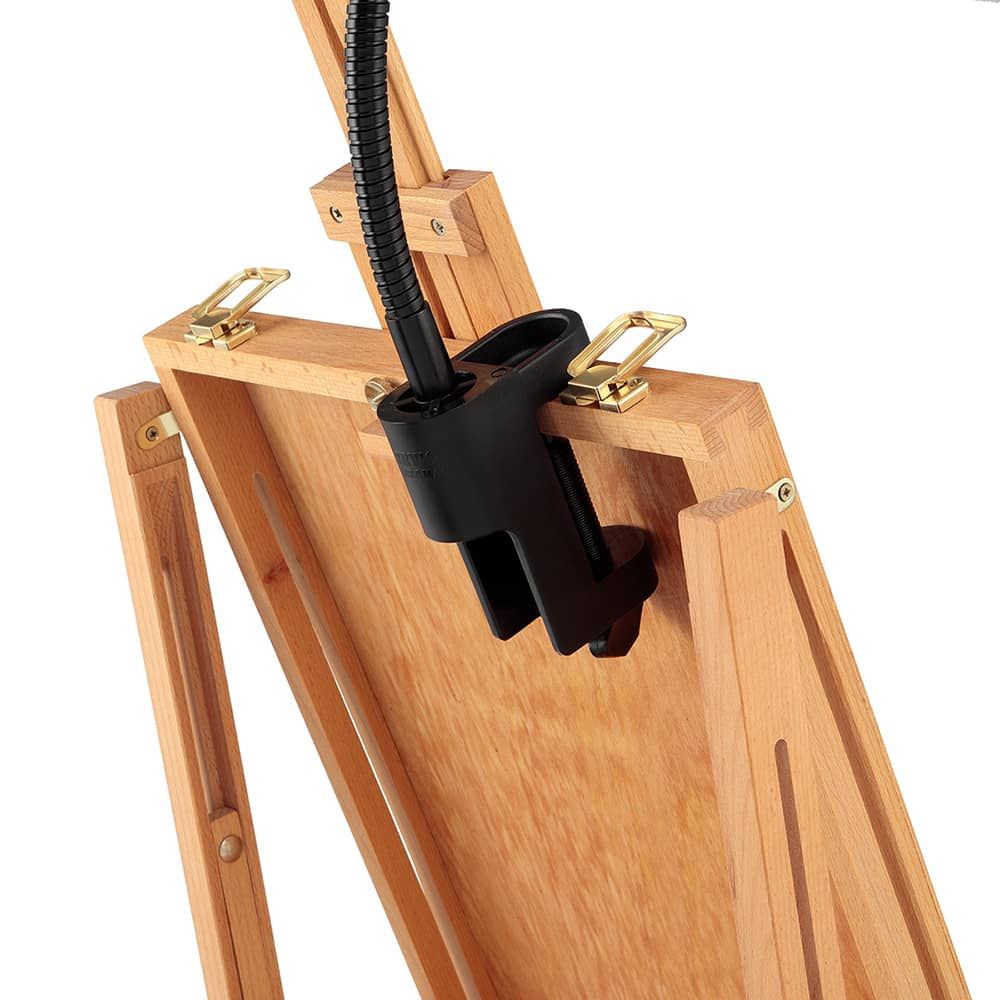 Clamp provides secure attachment to easel, table, or chair