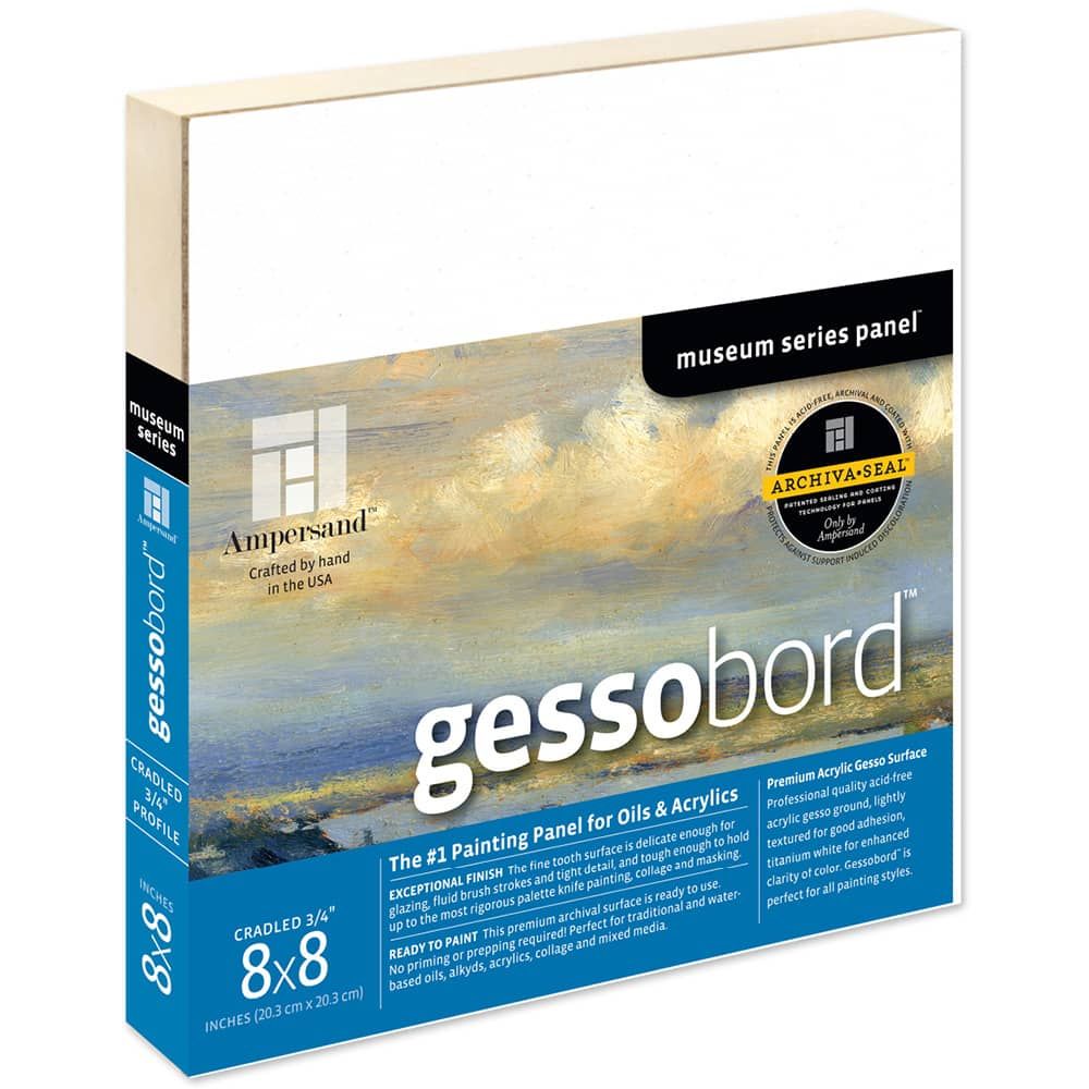 Ampersand Museum Series Gessobord Panels 3/4" Single Cradle 8" x 8