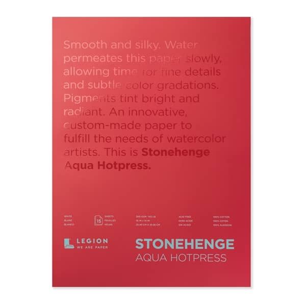 Stonehenge Aqua Watercolor Paper 140lb Hot Press 9x12" Block of 15 Sheets