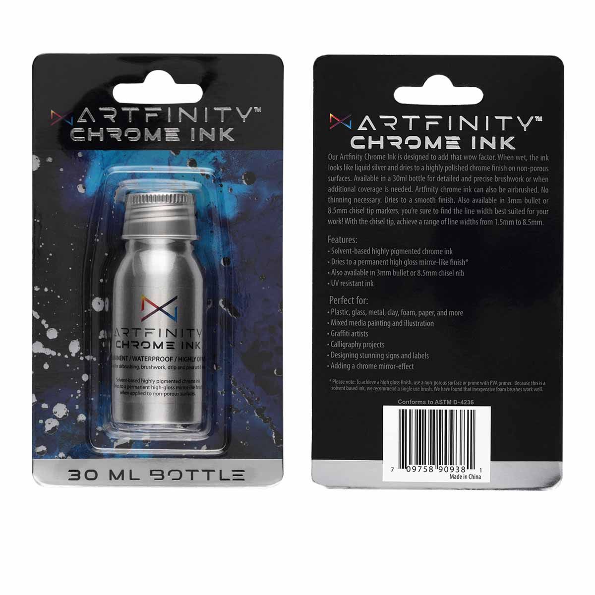 Artfinity Chrome Ink 30ml Aluminum Bottle Packaging