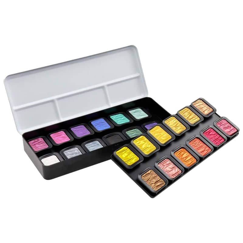 FineTec Watercolor Halfpan Pearlescent Colors Metal Box Set of 24 