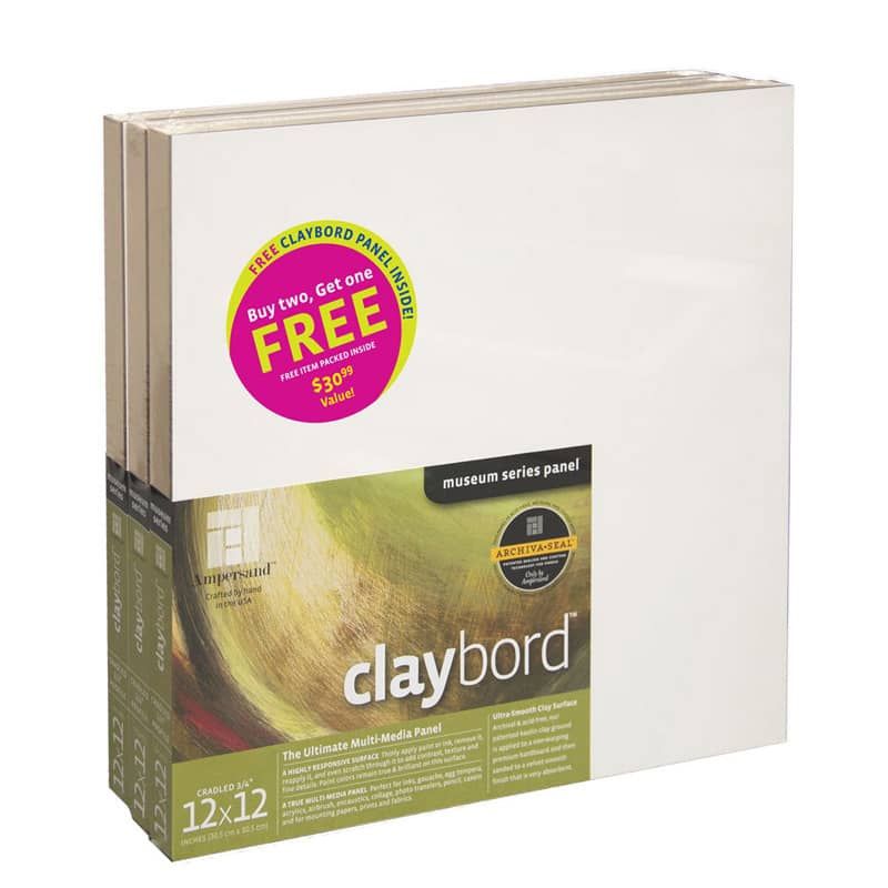 Buy 2 Get 1 Claybord 3/4" Cradled Panel 12x12in