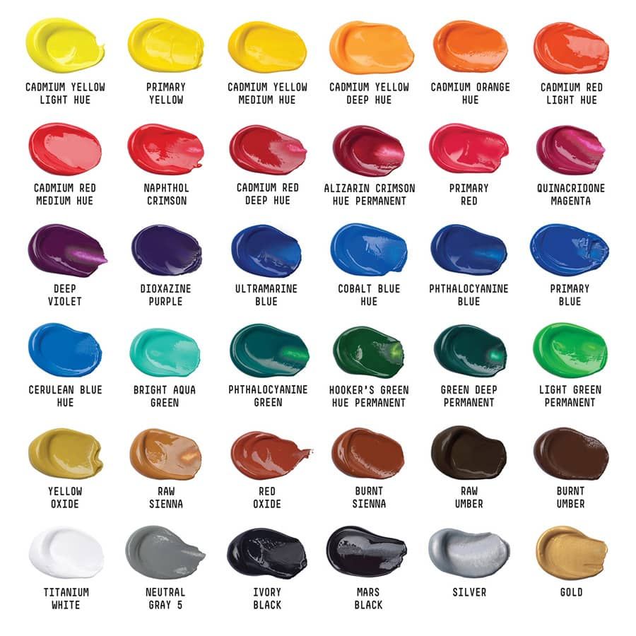 Basics Acrylic Set of 36 Color Chart