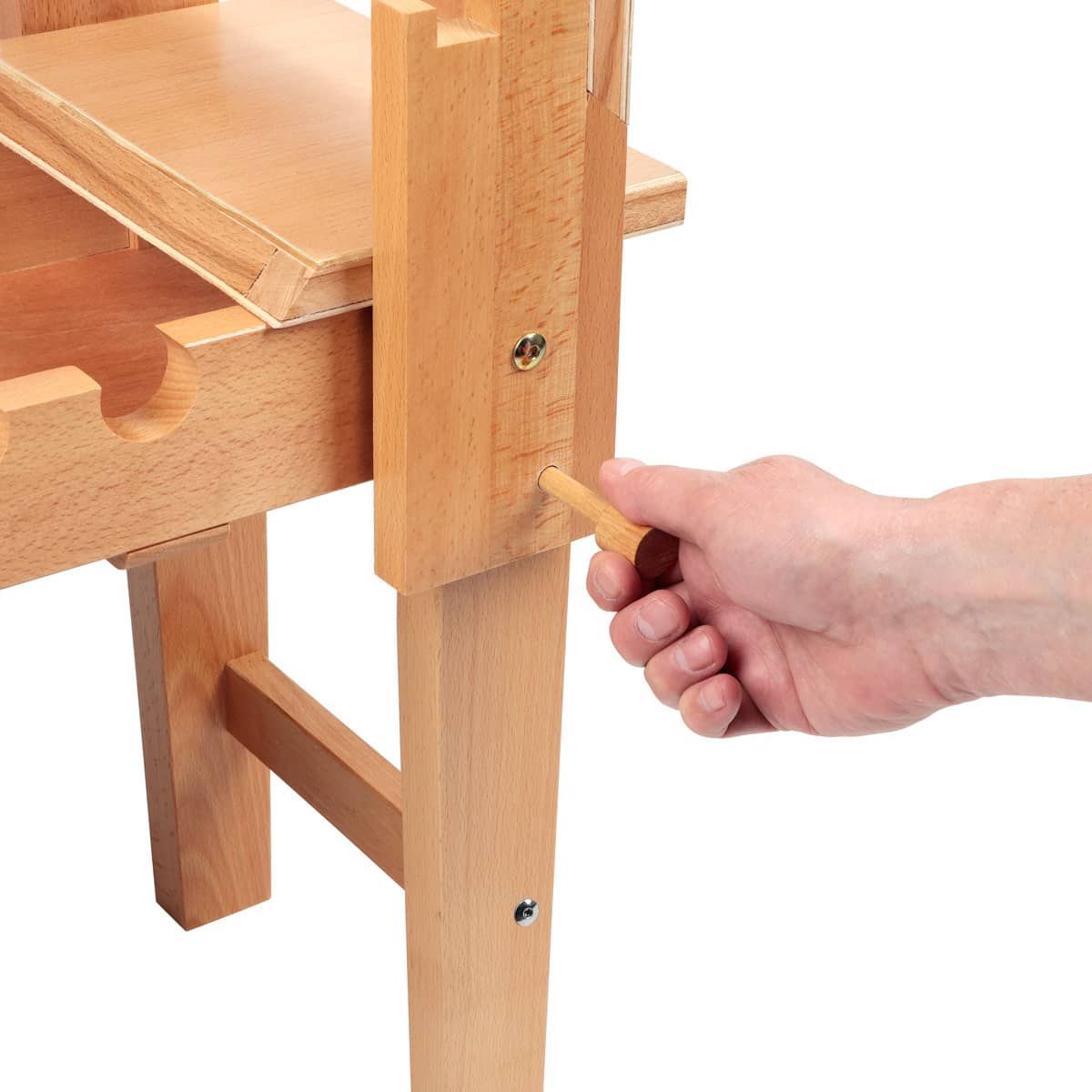 Locking pin secures the support at a 90-degree angle