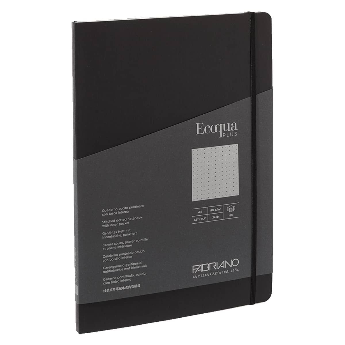 Fabriano EcoQua+ Notebook 8.3 x 11.7 Dot Grid Stitch-Bound Black