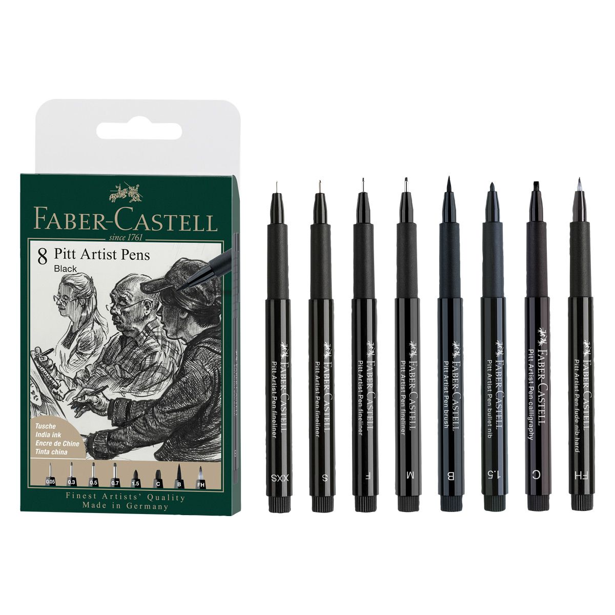 Faber-Castell Pitt Artist Pen Black & Grey 8 Set