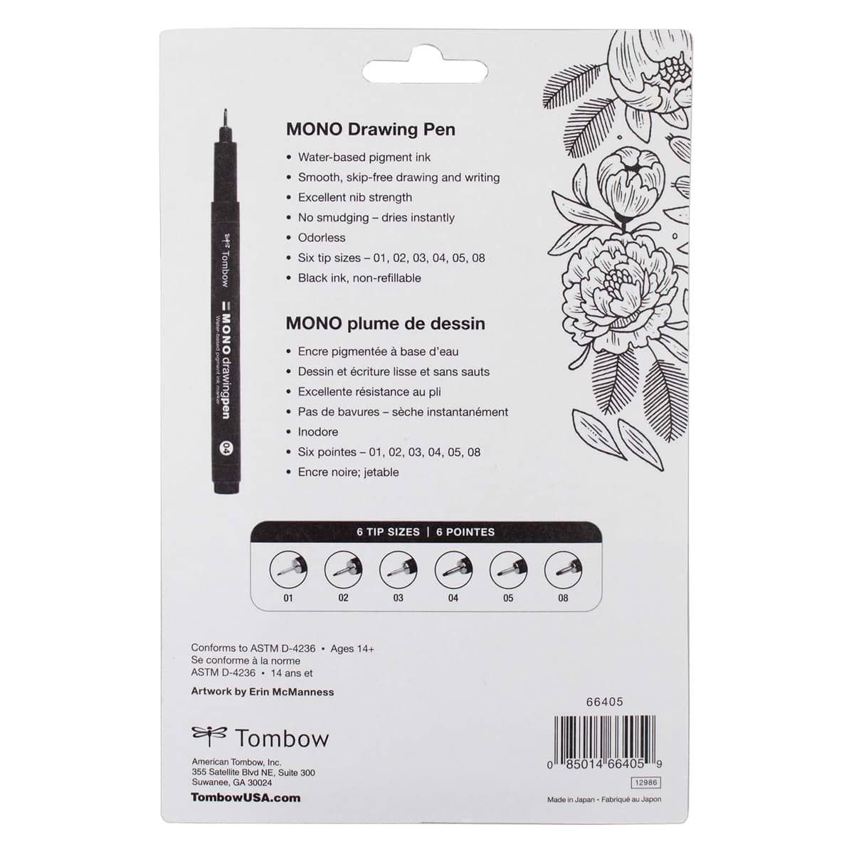Tombow MONO Drawing Pen Set Of 6 Pens Black