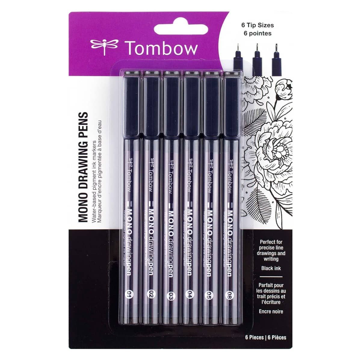 Tombow MONO Drawing Pen Set Of 6 Pens Black