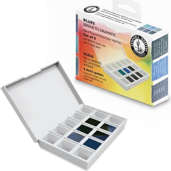 Daniel Smith Watercolor 1/2 Pan Set, 6 Blues Serene To Dramatic Jerry