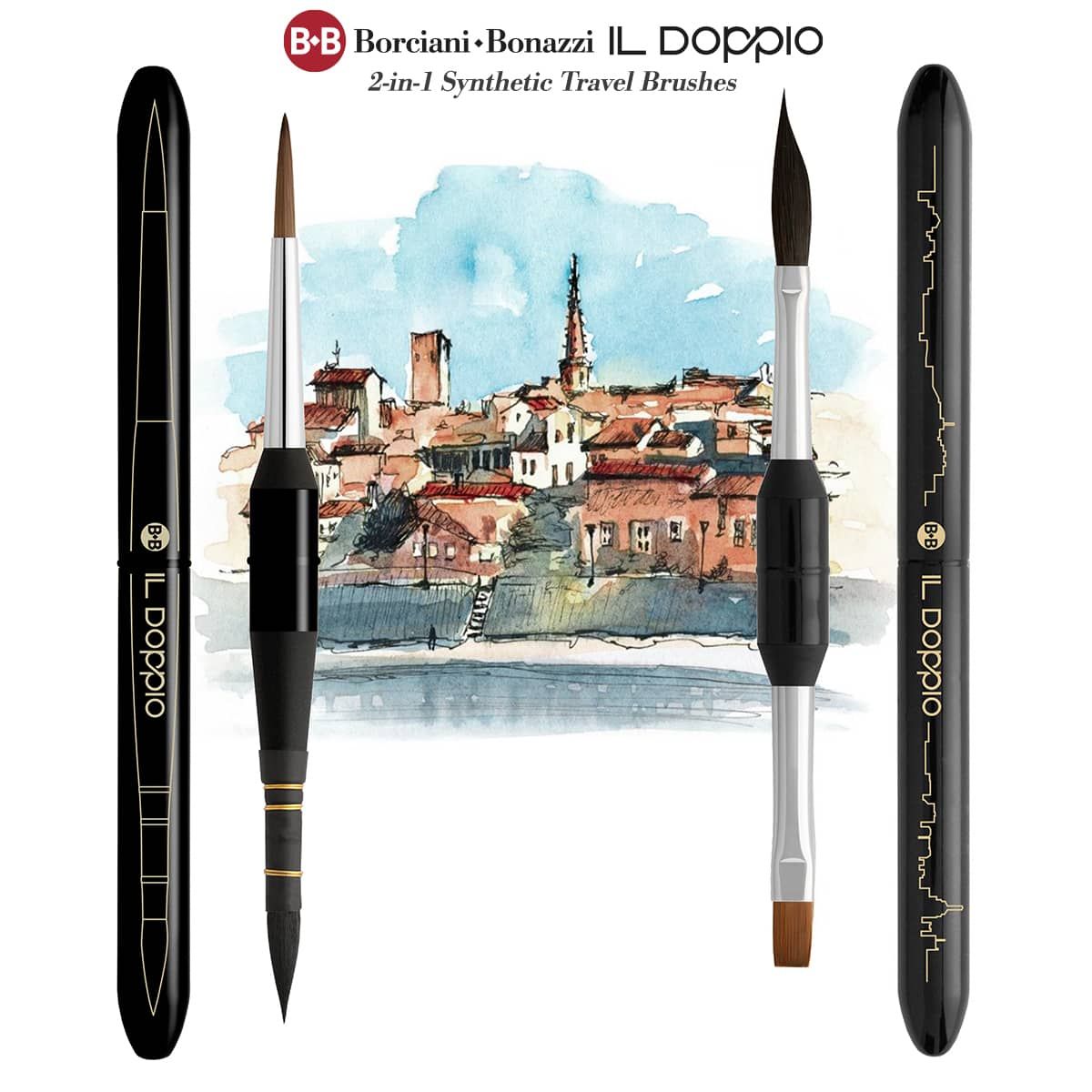 Borciani Bonazzi IL DOPPIO Travel Brushes | Jerry's Artarama
