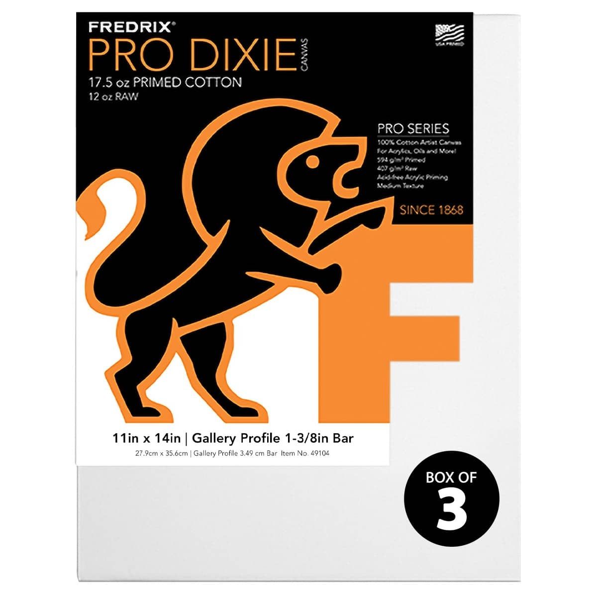 Fredrix Dixie PRO Series Stretched Canvas 1-3/8" Box of Three 11x14"