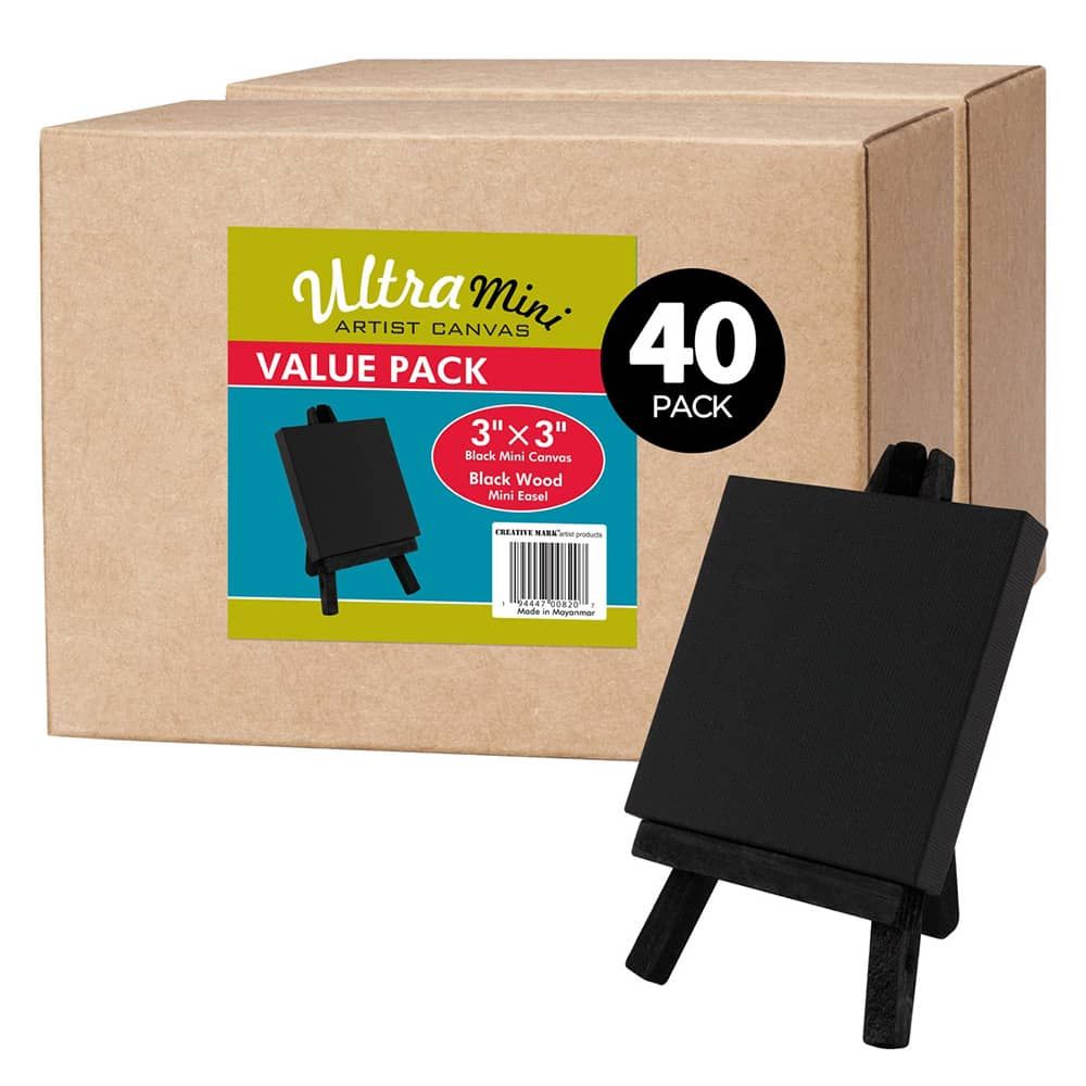 Ultra Mini Stretched Canvas And Easels By Creative Mark Bonus (Pack of 15  Easels w/ 15 Canvases) 2 x 2 Natural