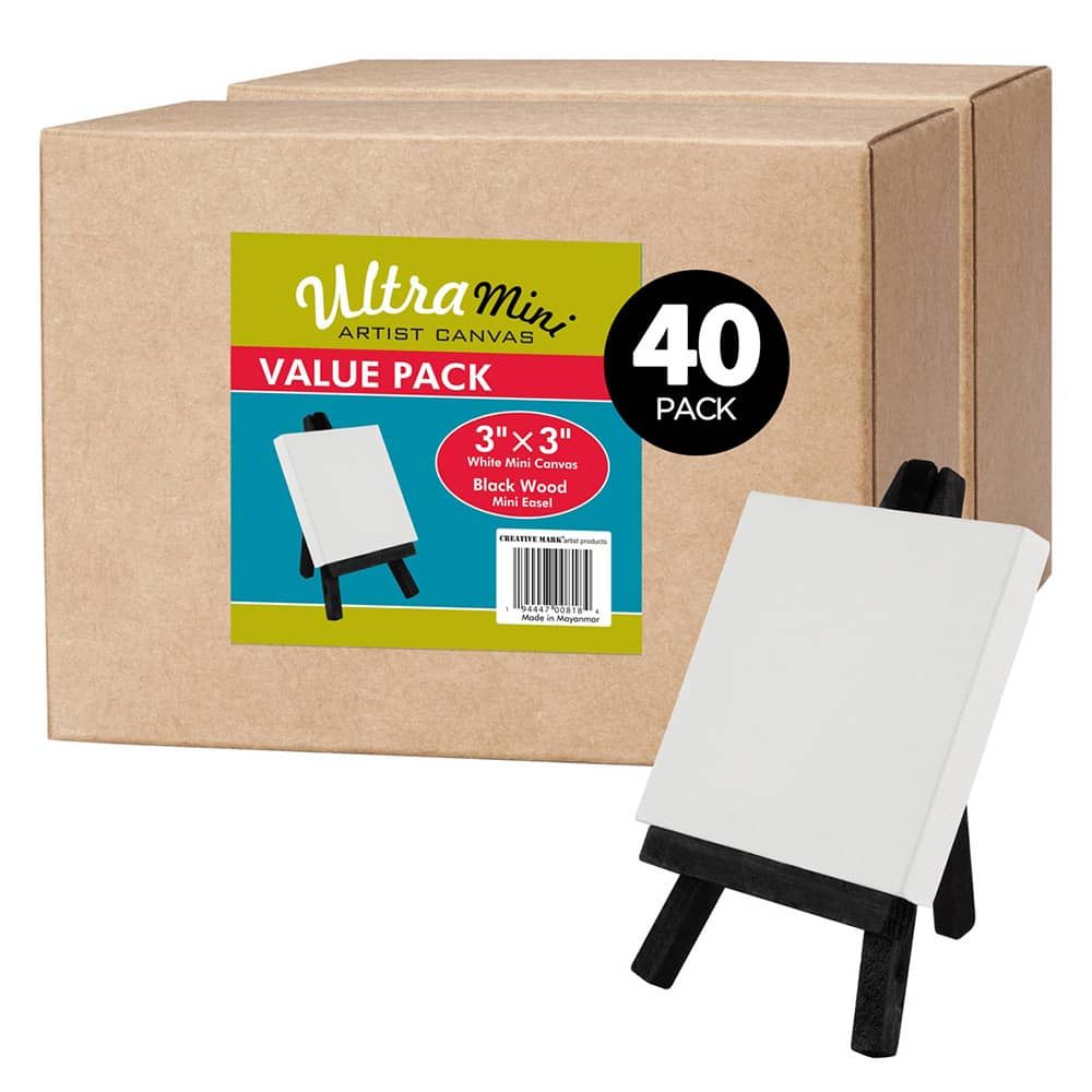 3 x 4 Stretched Canvas with 5 Mini Black Wood Display Easel Kit