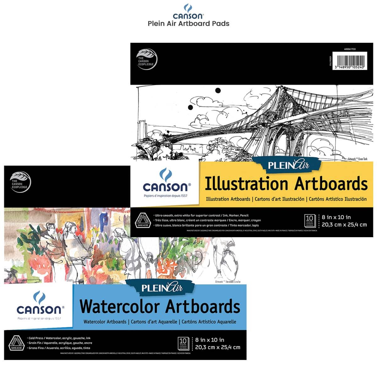 8 x 10 Inch Set of 10 Boards Canson Plein Air Illustration Smooth Art Board Pad for Ink Markers and Pencils 