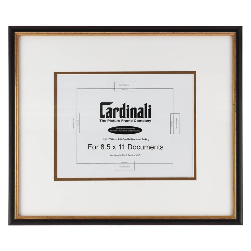8.5X11" Cardinali Archival Diploma & Certificate Frames Black & Gold