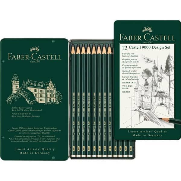 CASTELL 9000 Graphite Pencils Design Tin Set of 12
