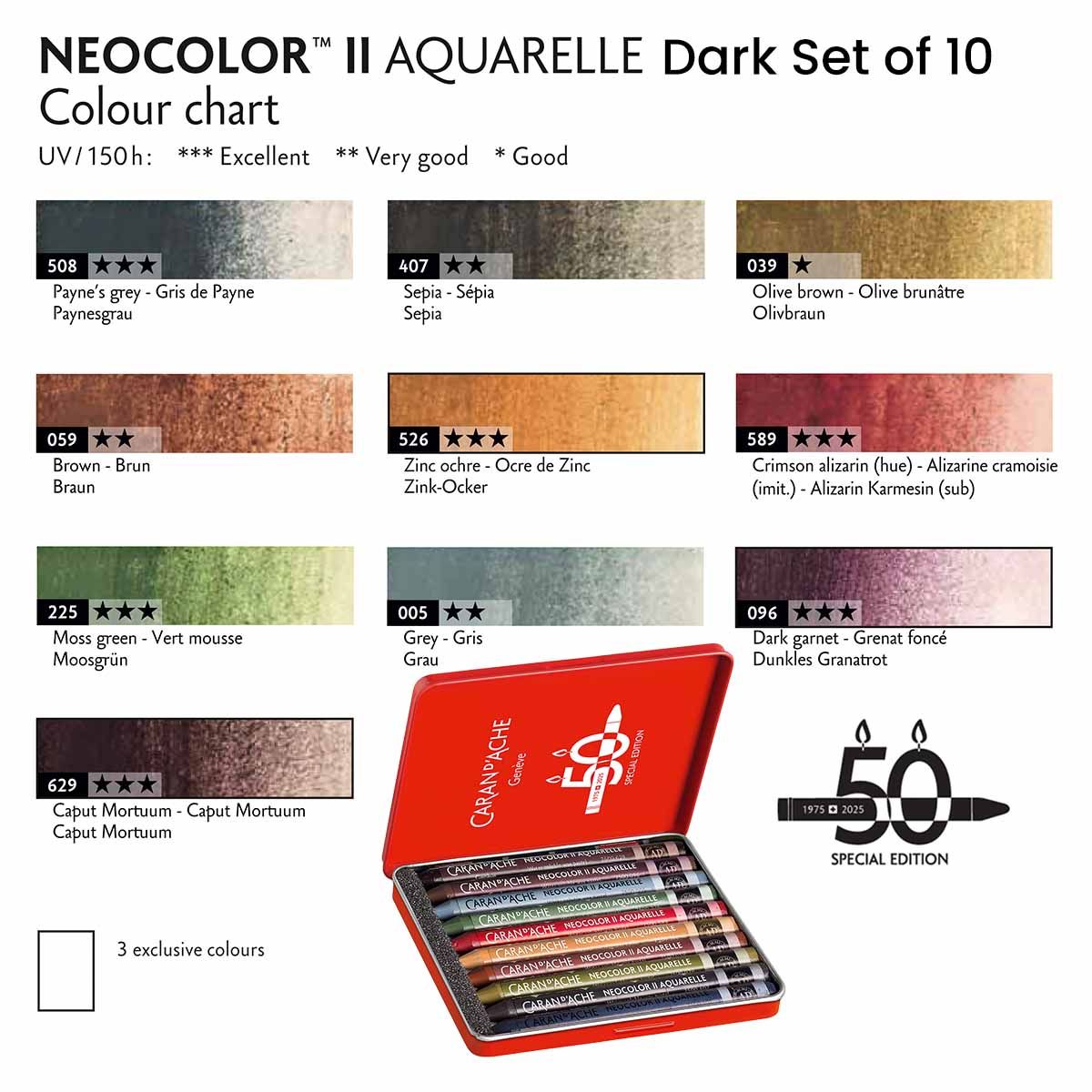 Ceras Neocolor 2 De Caran D'Ache - Tamaño 8 Mm, Color Blanco, Pack De 10 Unidades