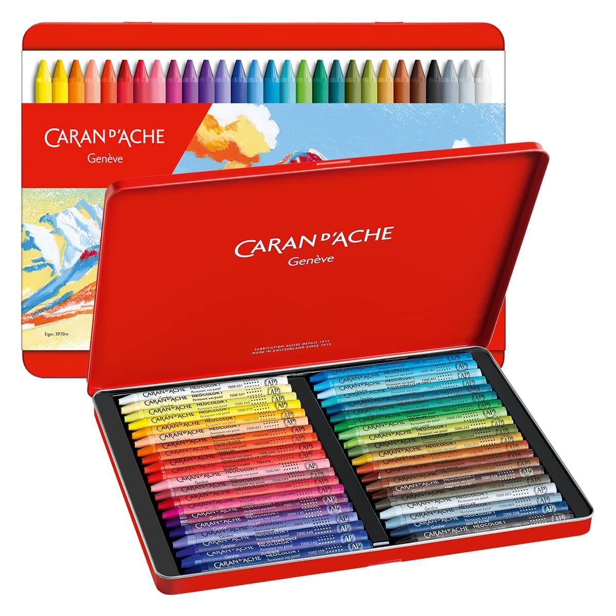 Caran d'Ache Neocolor I Permanent Wax Pastels Tin Set of 40, Assorted Colors