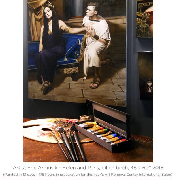 Artist Eric Armusik Helen and Paris oil on birch 48in x 60in