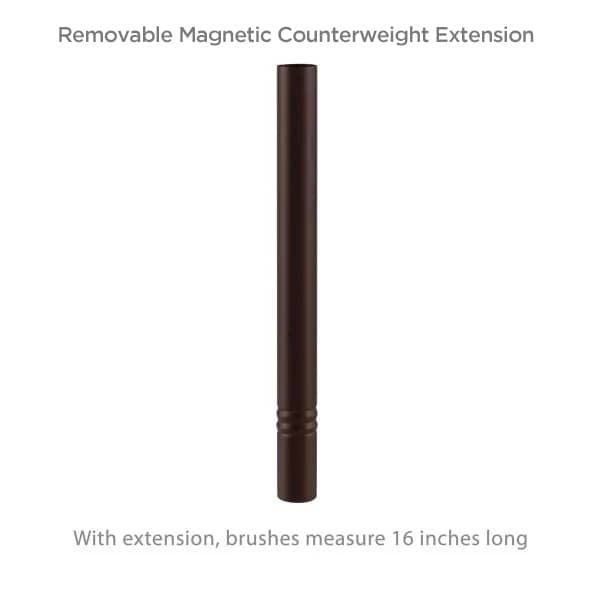 Removable Magnetic Counterweight Extension, With the extension, brushes measure 16 inches long