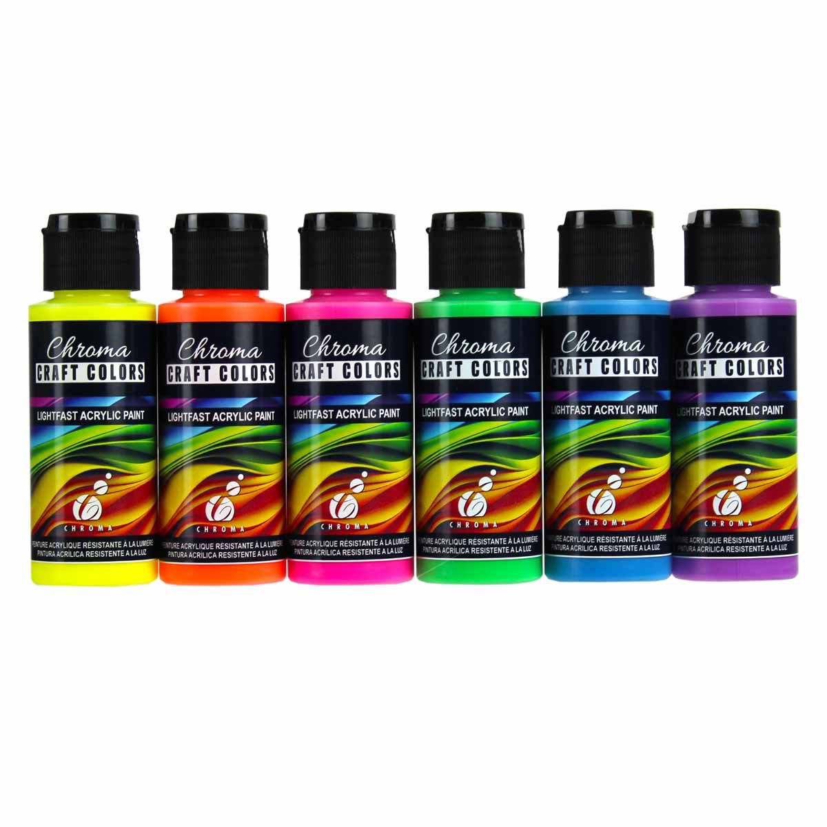 Chroma Acrylic Craft Paint Neon Set of 6, 2oz Bottles