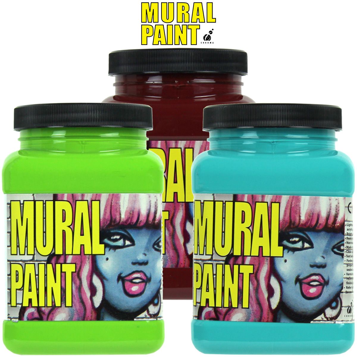 Chroma Acrylic Mural Paint - Primary Colors (Set of 6), 64oz Jars