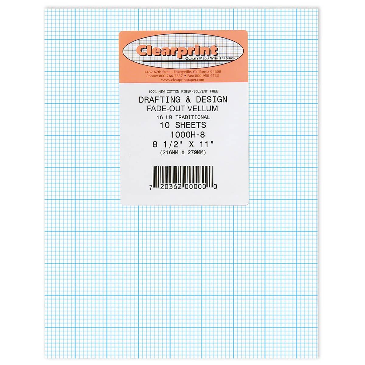 Clearprint 1000H Vellum 10 Sheet Pack 8-1/2 x 11" with 8x8 Grid 