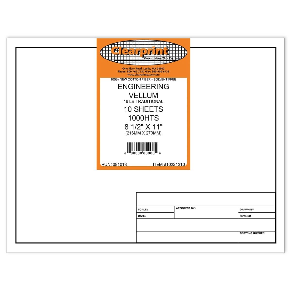 Clearprint 1000H Vellum Engineering Title Block 10 Sheet Pack 8-1/2