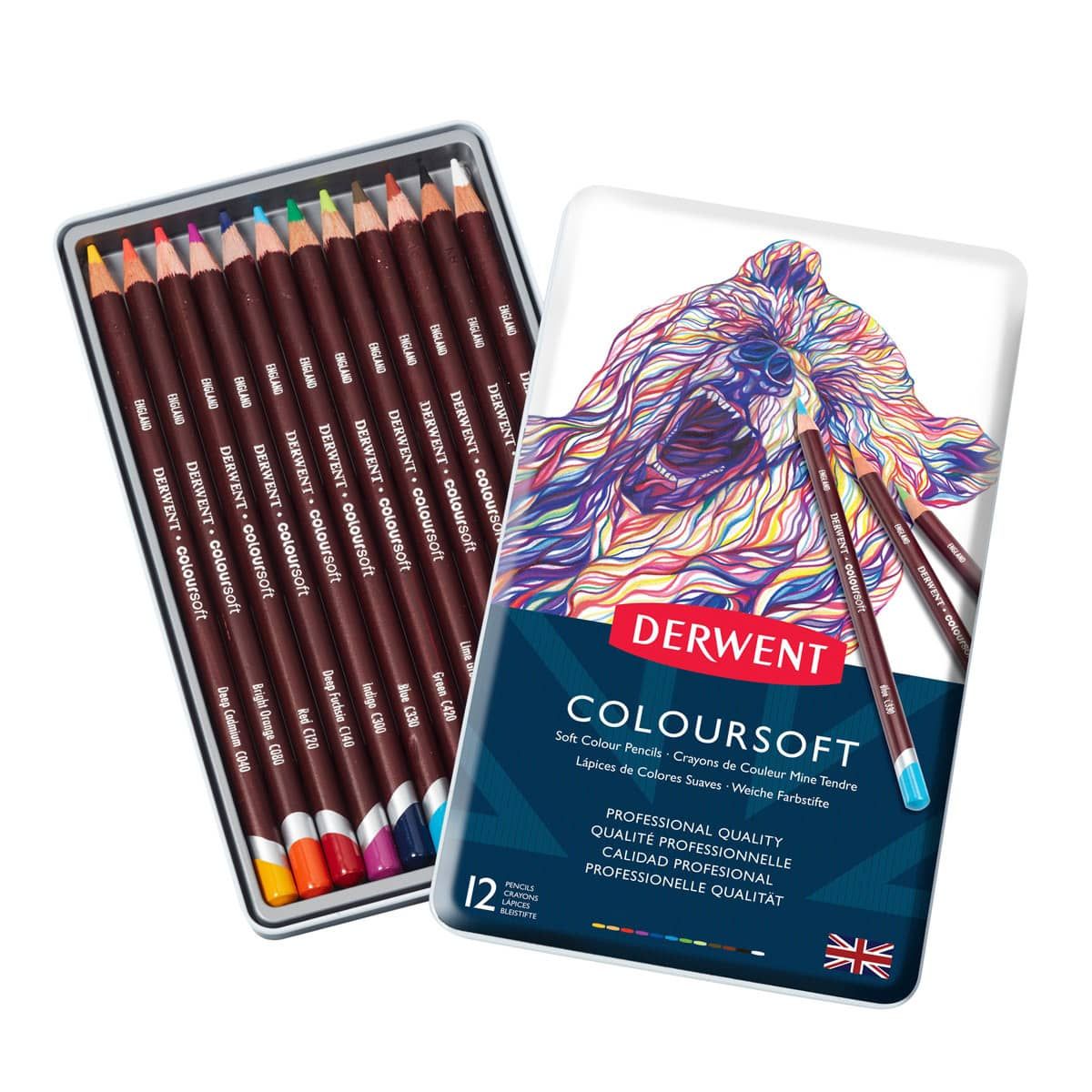 New Sealed Box Tin Derwent Metallic Color Pencils Made in UK 12 Pencil Set