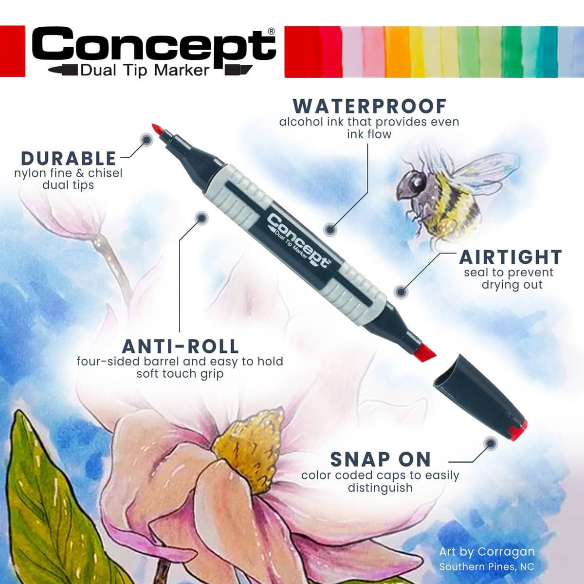 Dual Tip Art Markers & Sets, 4 in 1 Markers by Concept