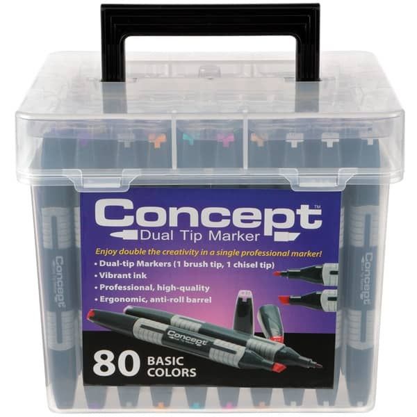 Concept Dual Tip Marker 80 Color Set In Clear Case With Handle