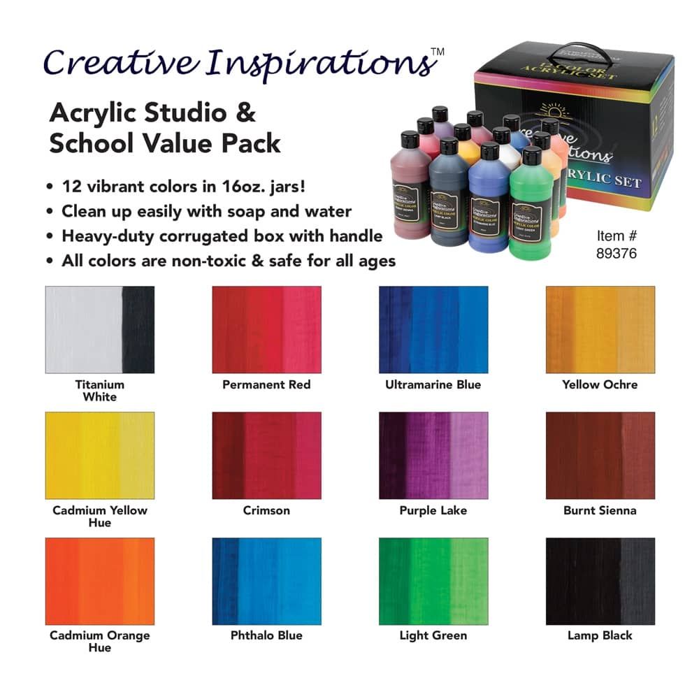 Creative Inspirations Acrylic Color Studio & School Value Pack Color Line Color Chart