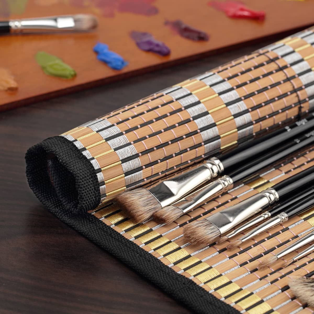 Bamboo Roll-Up Brush Mat with Tie Closure