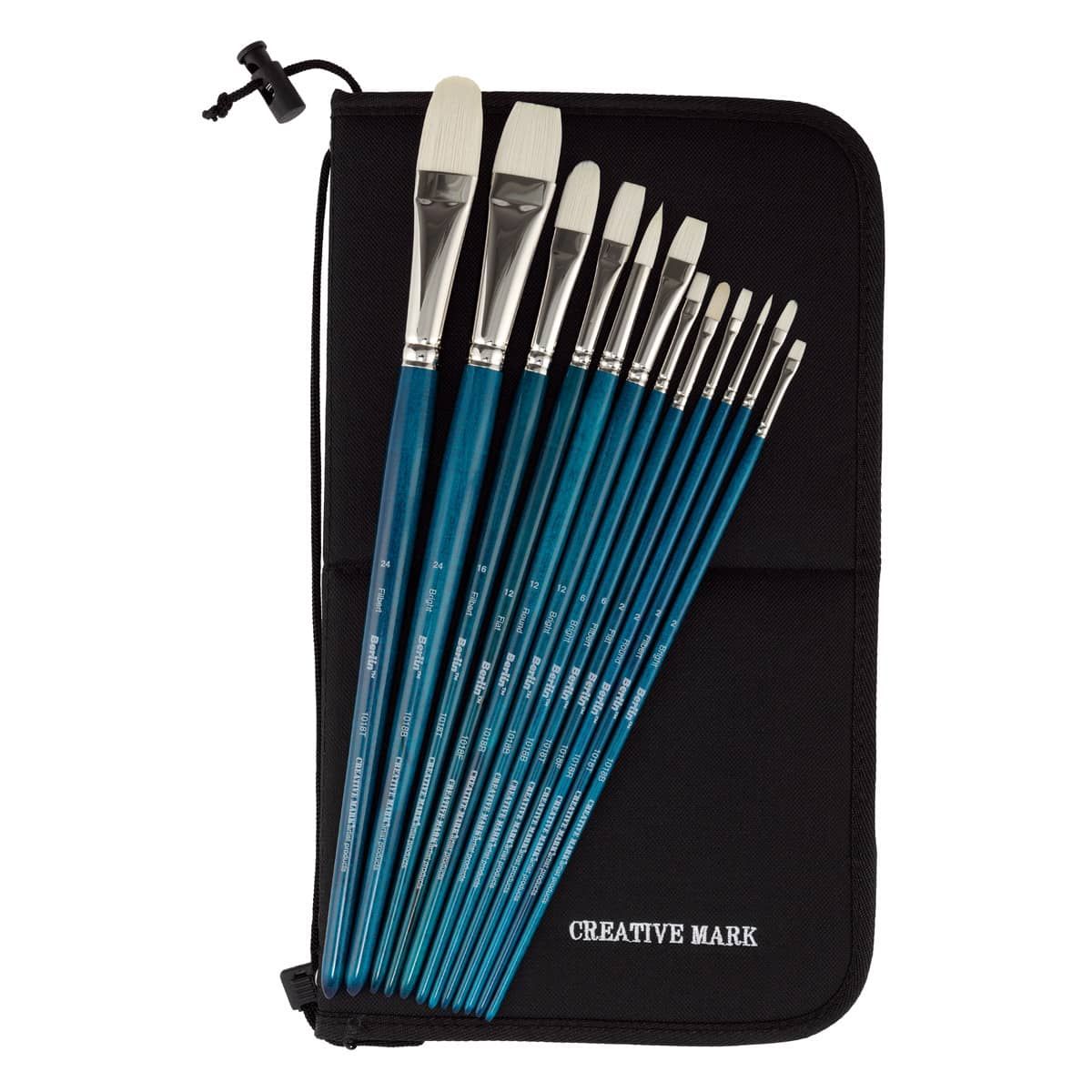 Berlin Long Handle Acrylic Brush Set of 12 w/ Brush Easel Case Jerry
