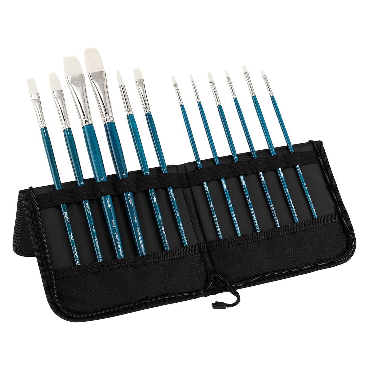 Berlin Long Handle Acrylic Brush Set of 12 w/ Brush Easel Case Jerry