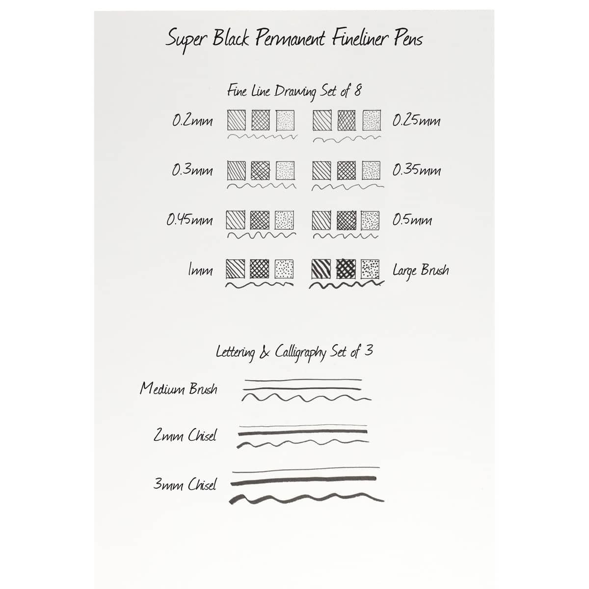 Super Black Permanent Fineliners Ultimate Line Drawing Set of 8 - Creative Mark