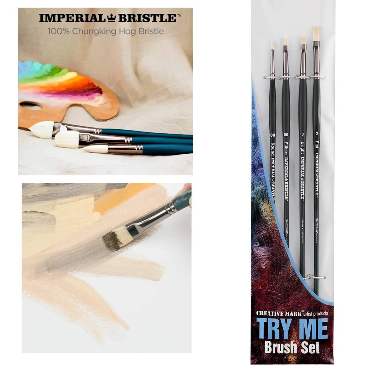 Oil Acrylic Watercolor Paint Brushes 100% Natural Chungking Hog Hair 6pc  Filbert Paint brush Set