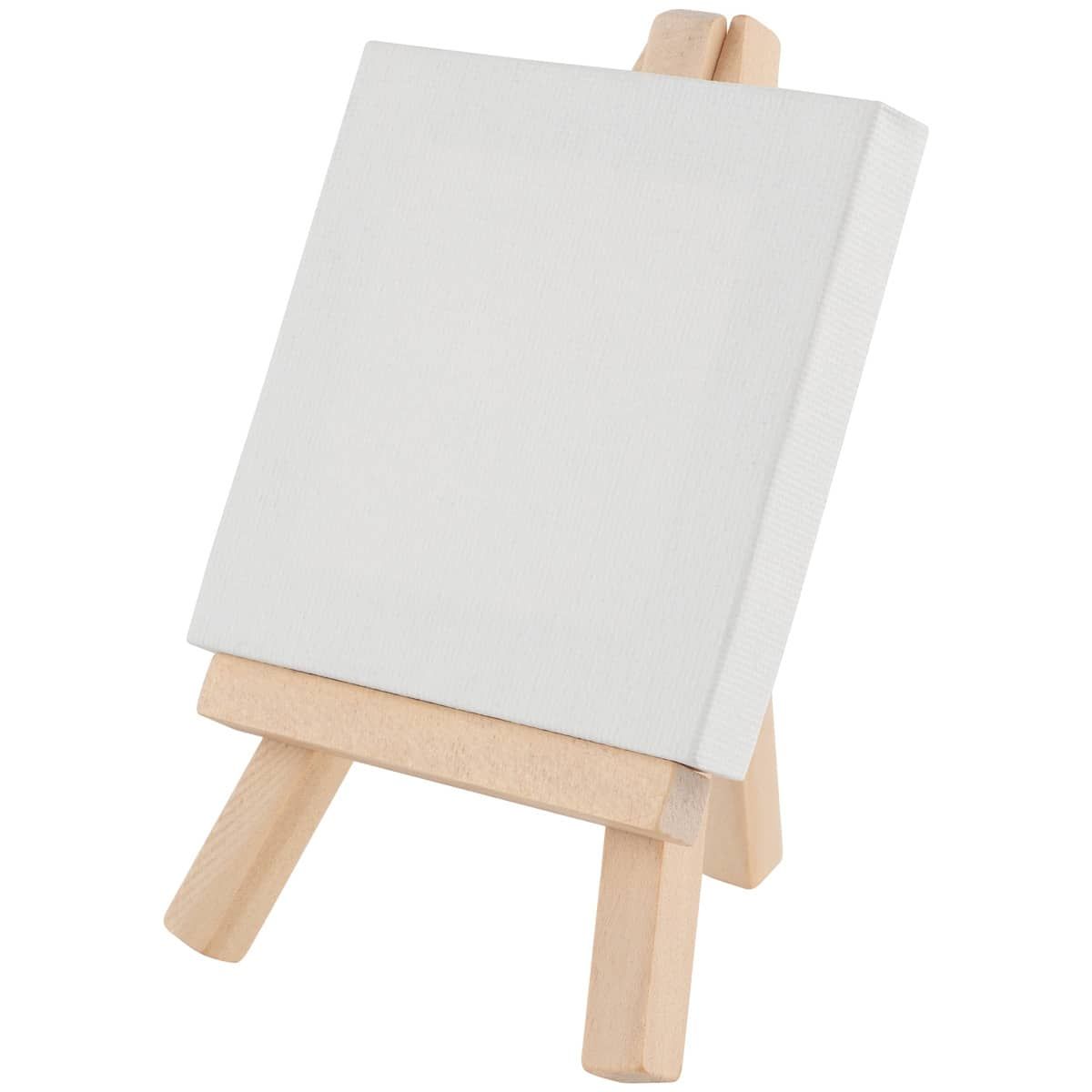 Box of 40 Ultra Mini White Canvas 3 x 3 in w/ Natural Easel Set Jerry