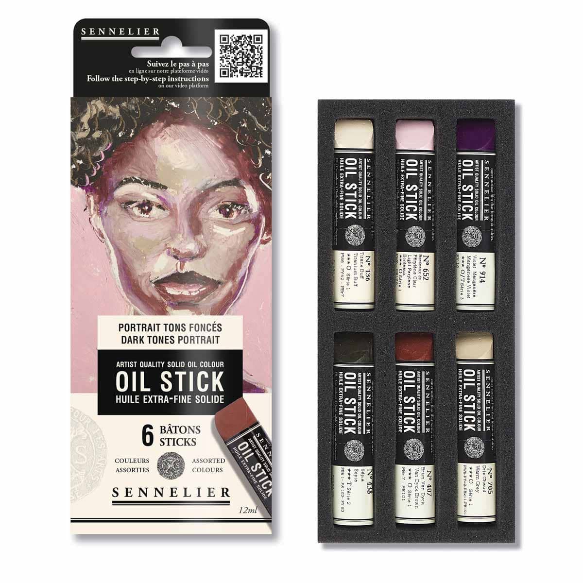 Sennelier Mini Oil Stick Set of 6 Dark Portrait Colors Jerry's Artarama