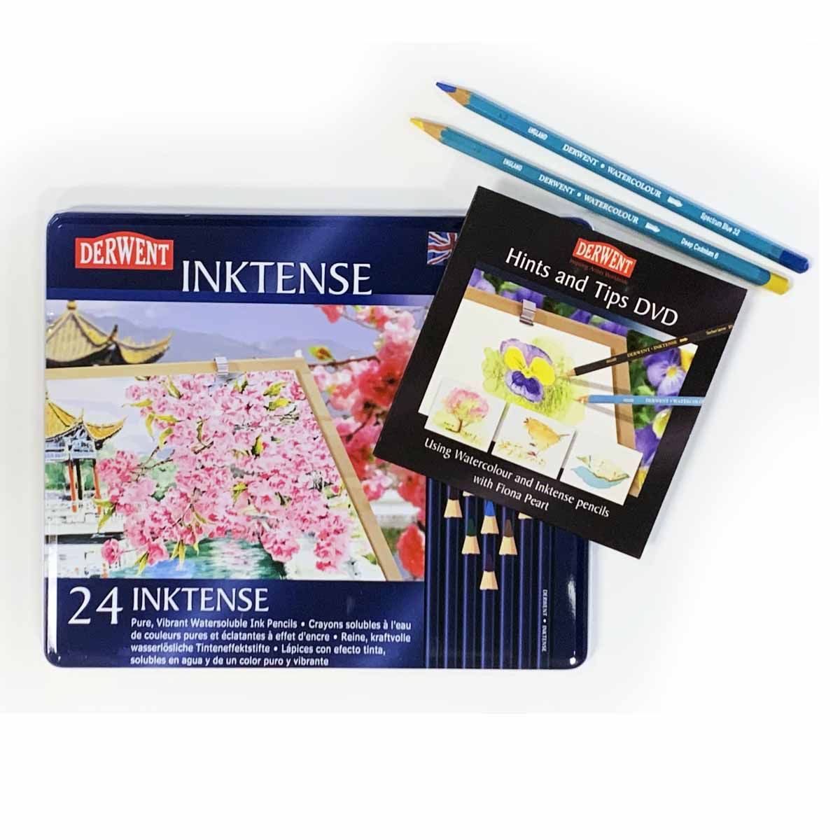 Inktense Tin Set of 24 with DVD + 2 Watercolor Pencils