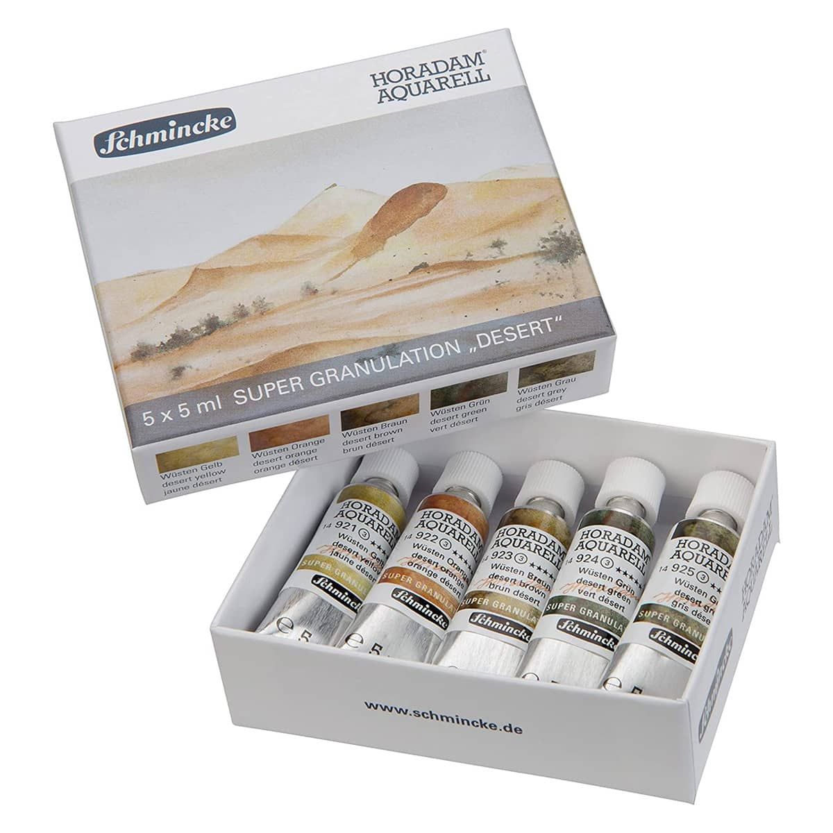 SCHMINCKE HORADAM AQUARELL WATERCOLOUR WOODEN BOX SUPER GRANULATION -  DESERT SERIES SET OF 5 X 15 ML - Artemiranda