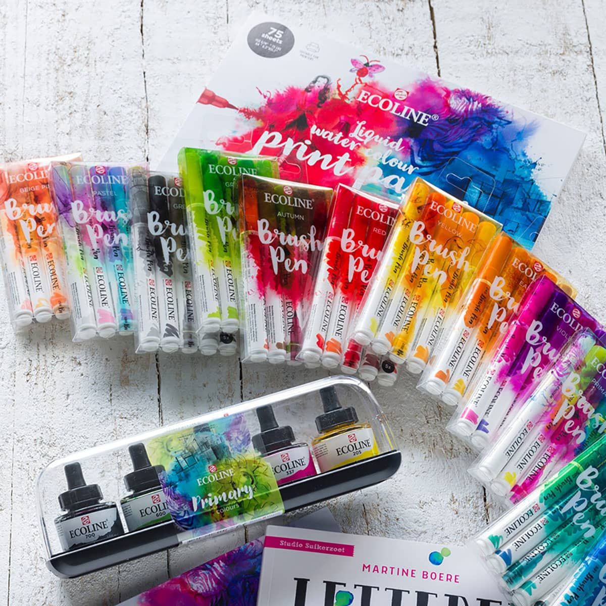 Ecoline Liquid Watercolor Water-Based Brush Pen Set of 5-Pastel Colors