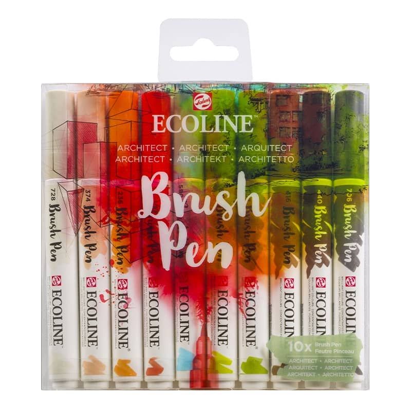 Ecoline Liquid Watercolor Brush Pen Set of 10 Architectural 